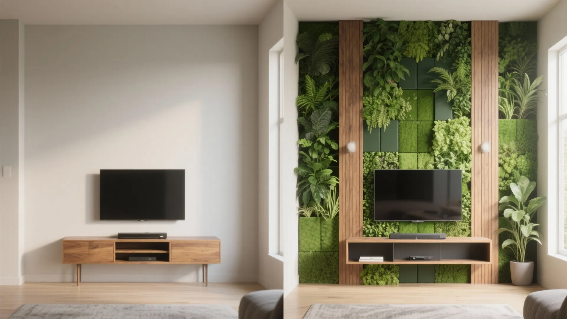 Slim living wall columns for tight spaces