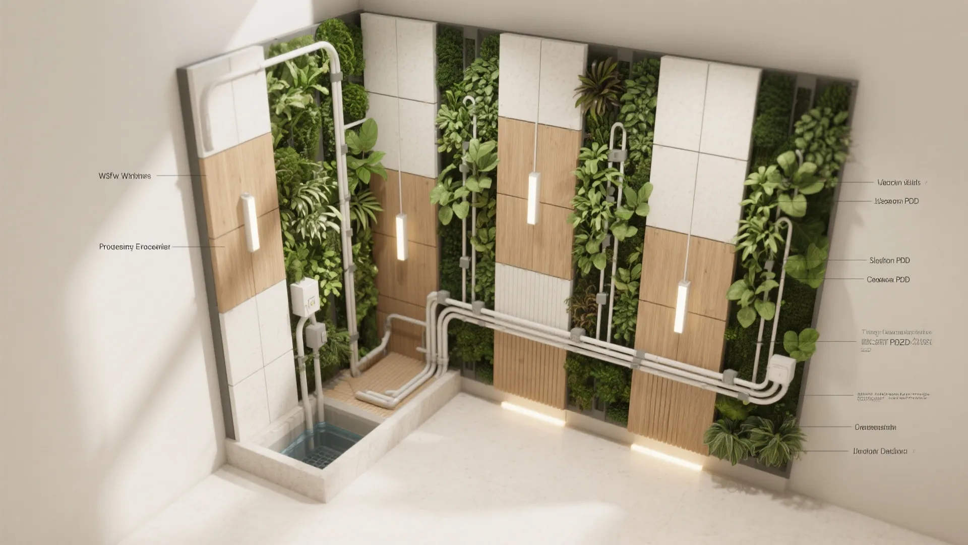 Slim living wall columns for tight spaces