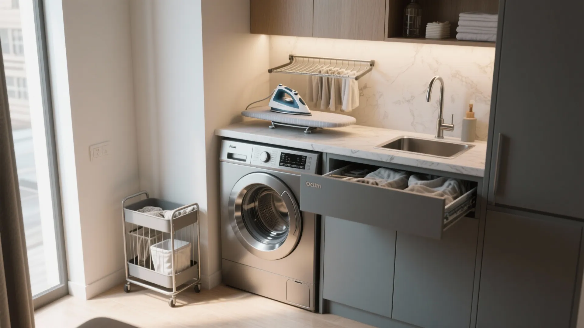 Idea 4 — Combo Washer-Dryer with Multi-Use Counter