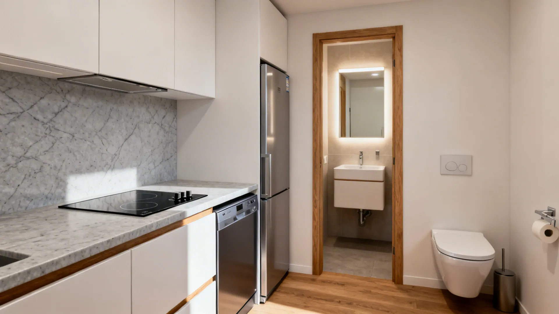 Streamlined appliance suite and compact fixtures