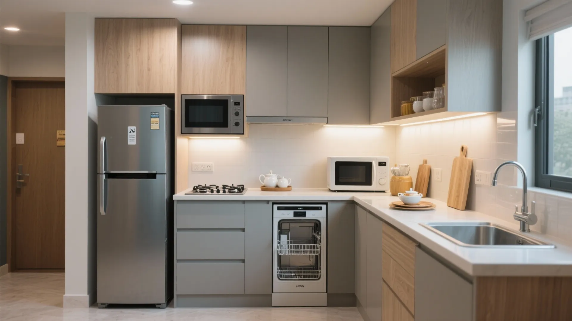 Compact appliances and multi-task zones