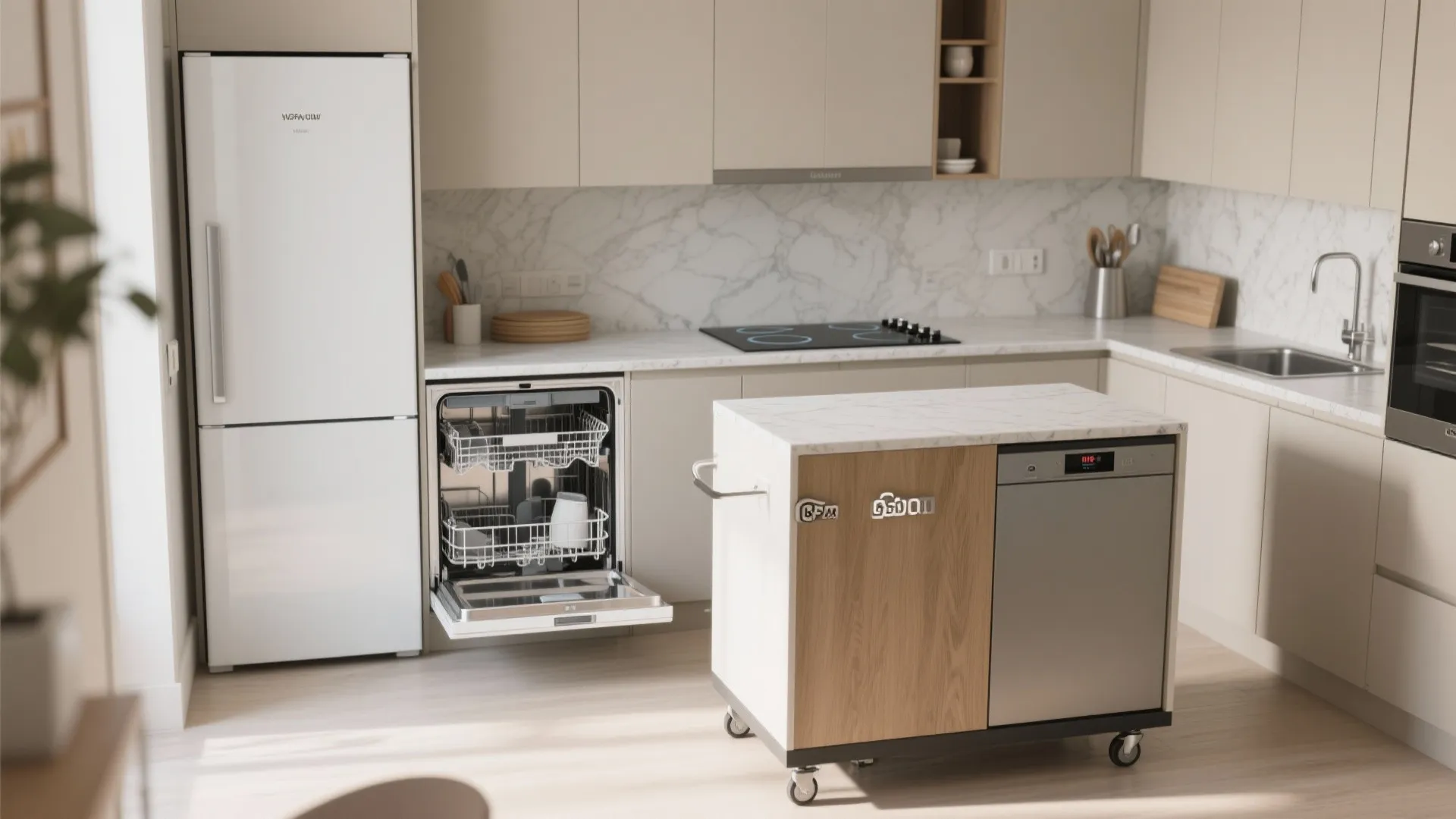 Compact appliances and multi-use islands