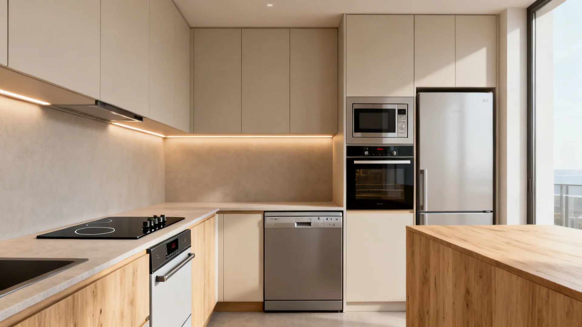 Small kitchen with 24-inch appliances and panel-ready fronts for a seamless, furniture-like look.