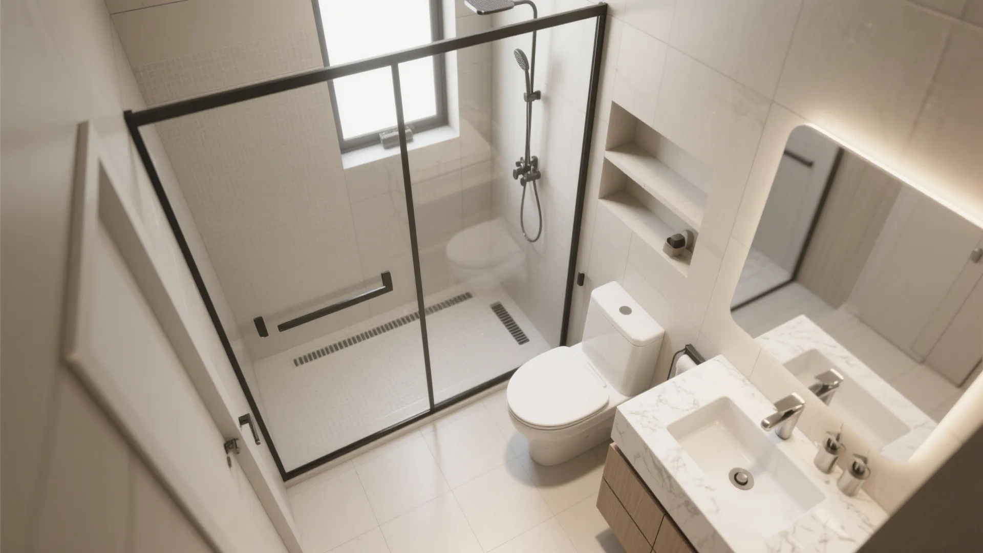 5. Compact Bath Design with a Wet Zone