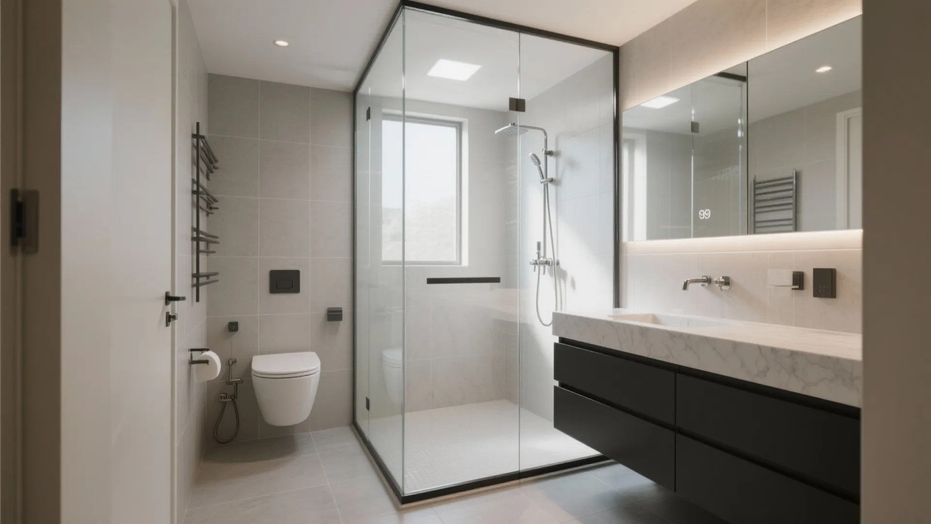 5) Compact Bathroom and Entry Magic