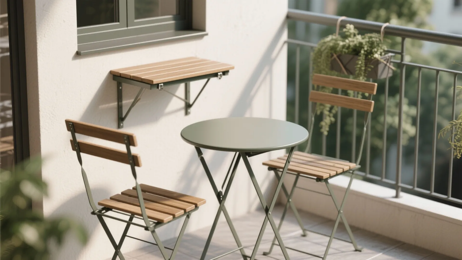 Compact bistro setup with foldable elements