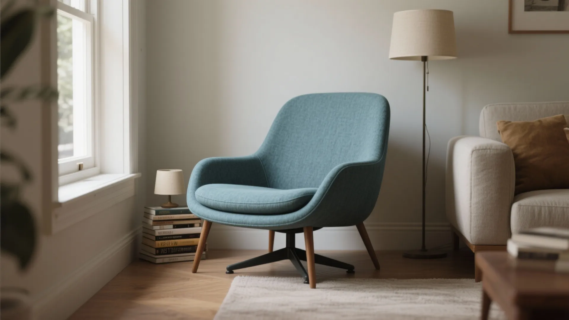 1. Anchor a cozy corner with a compact blue swivel