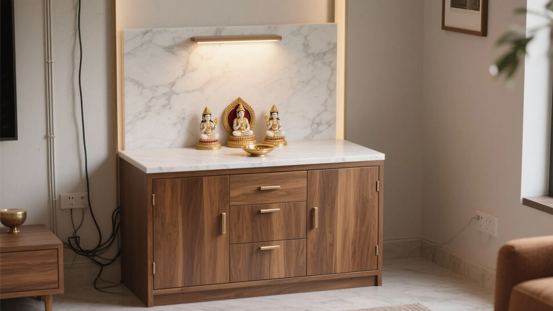 Compact Marble Cabinet Mandir with Concealed Storage