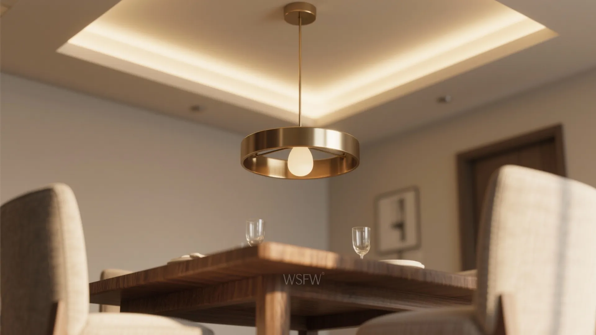 1. Layered lighting with a compact chandelier