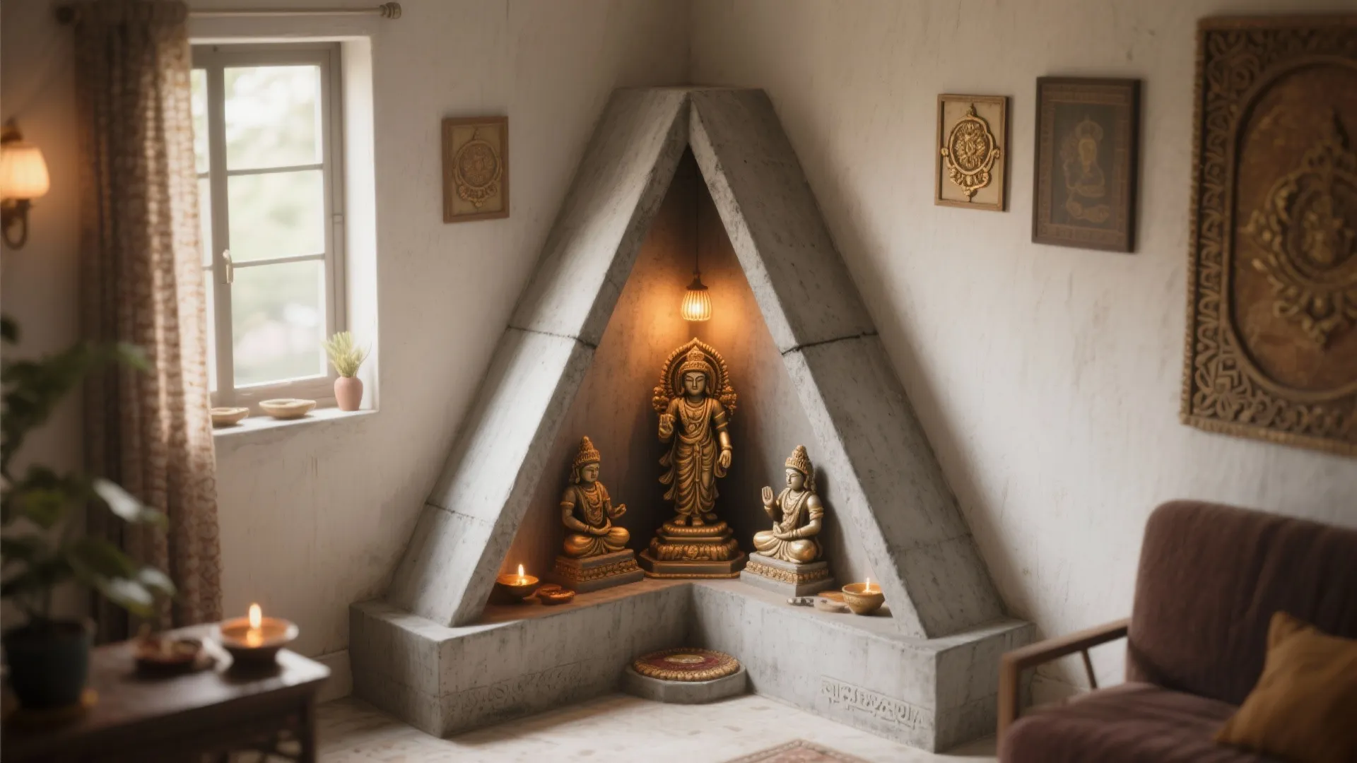 Tip 3: Compact Cement Corner Mandir