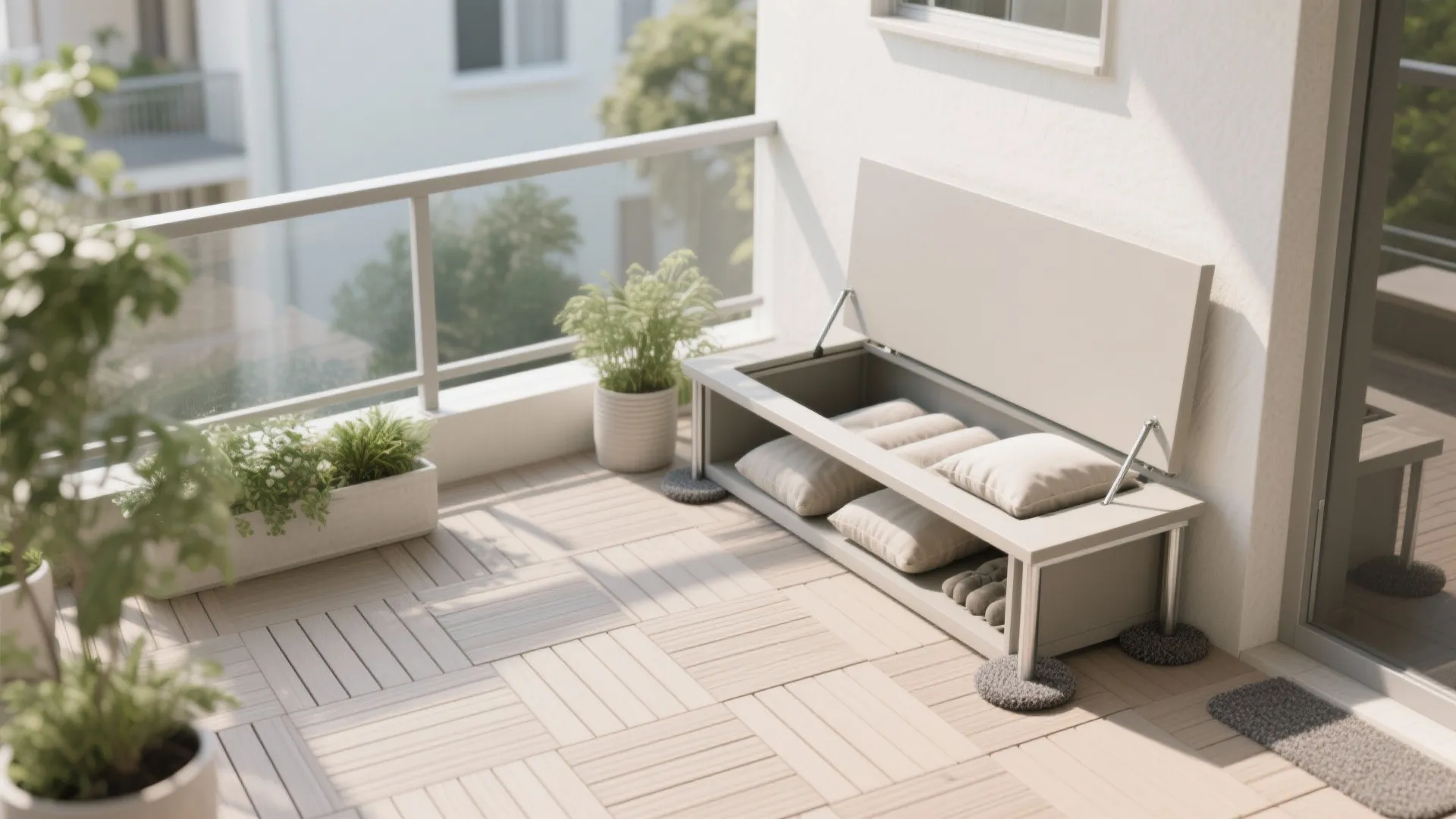 Compact decking and storage benches
