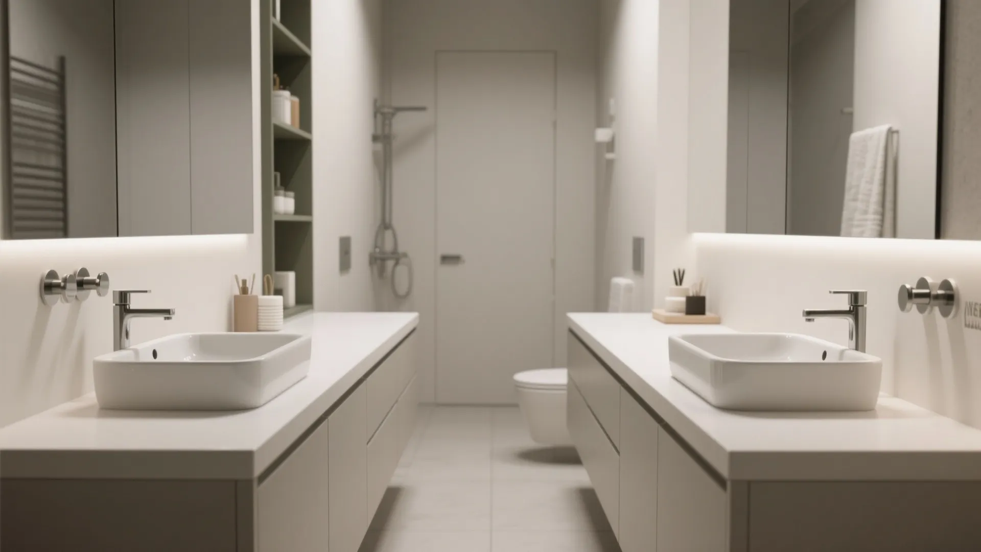 5. Compact double sinks with shared countertop space