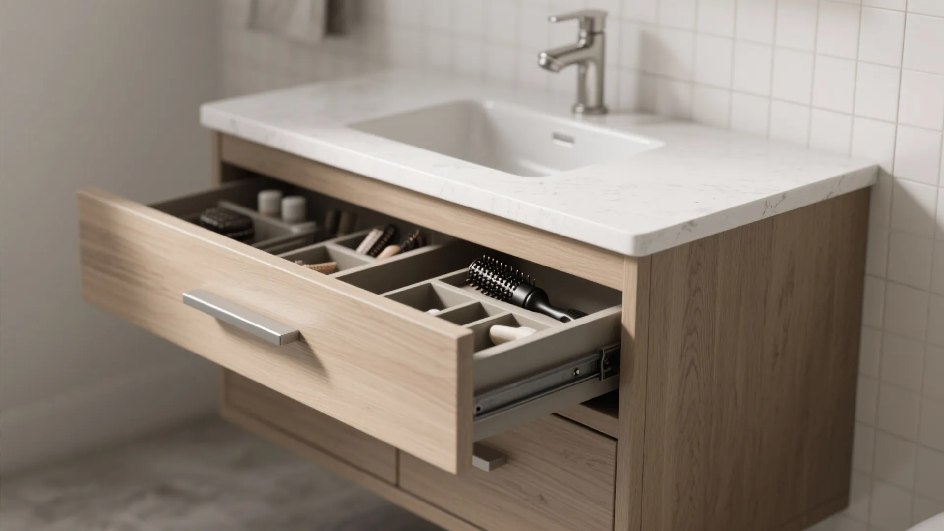 Compact vanity with drawer-based storage