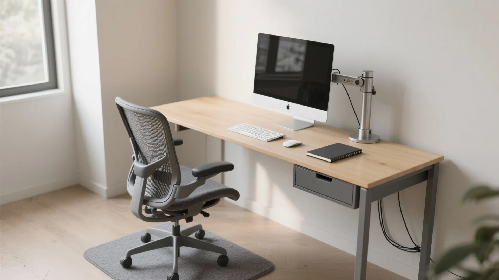 3) Compact, ergonomic desk setup: 100–120 cm desk + adjustable chair