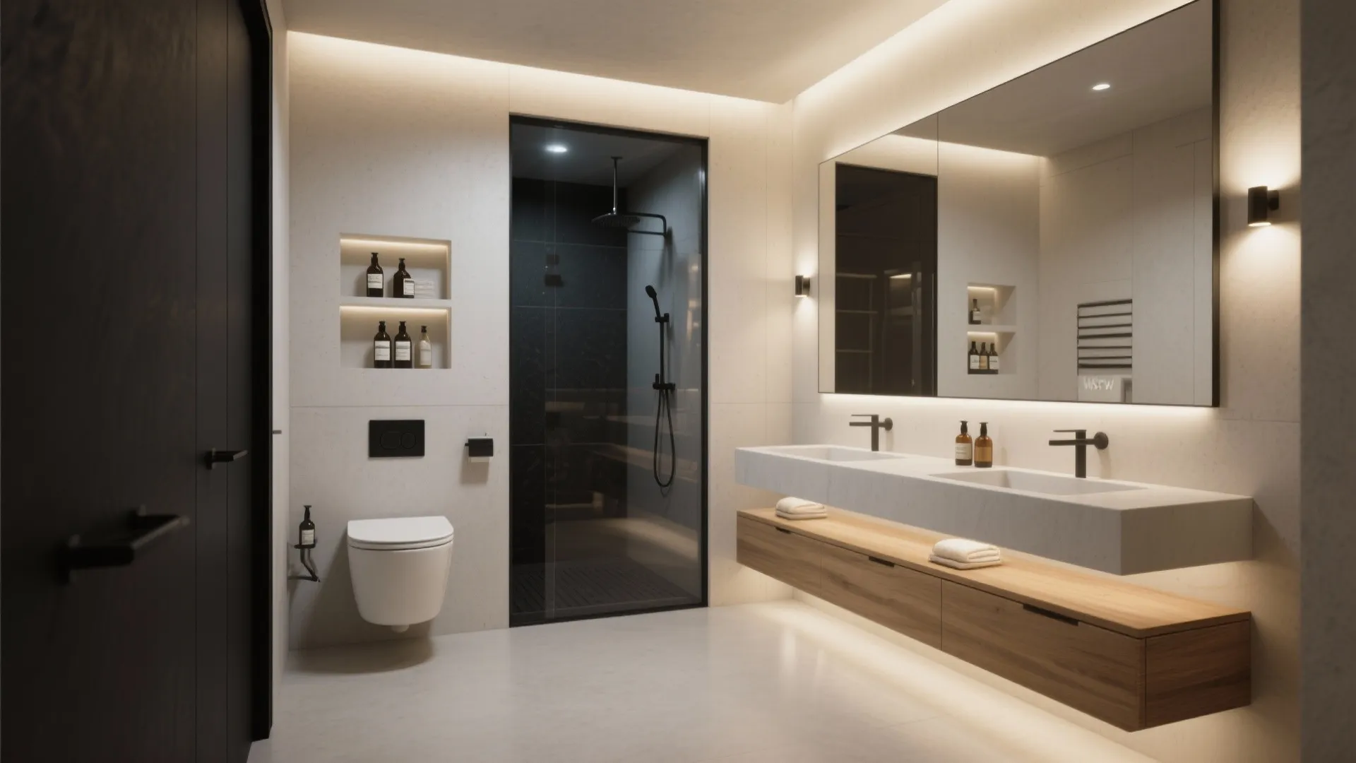 Compact fixtures, niches, and layered lighting