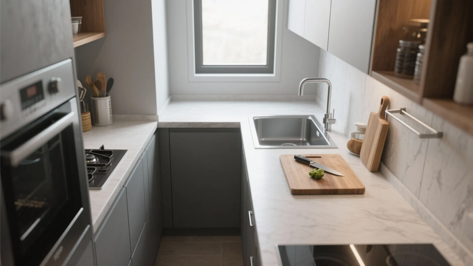 5. Compact corner sink for galley kitchens