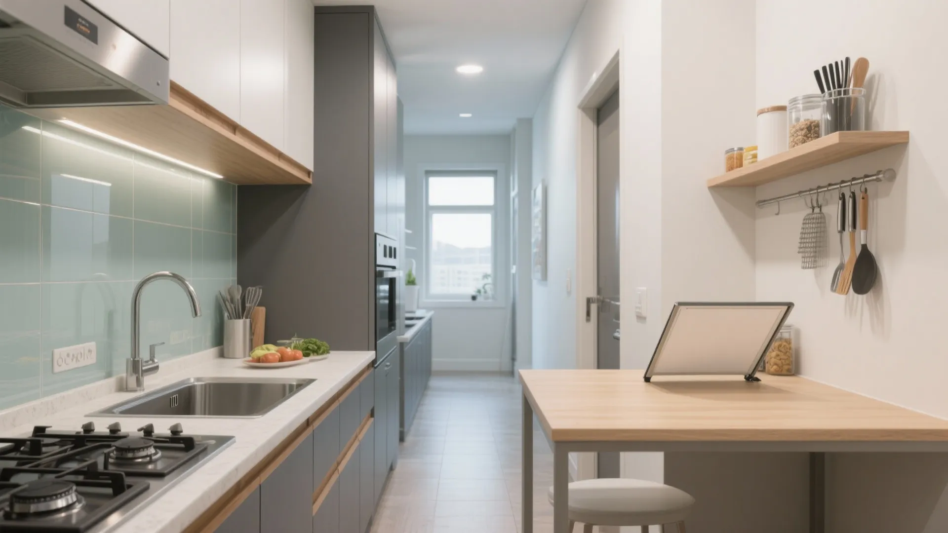 2) A compact kitchen triangle that actually flows