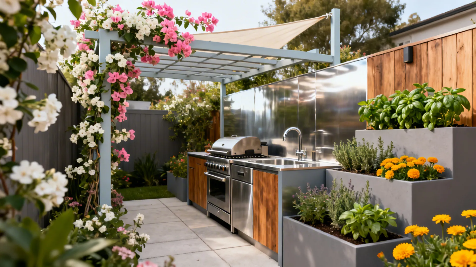 5 Outdoor Kitchen Ideas with Flowering Plants