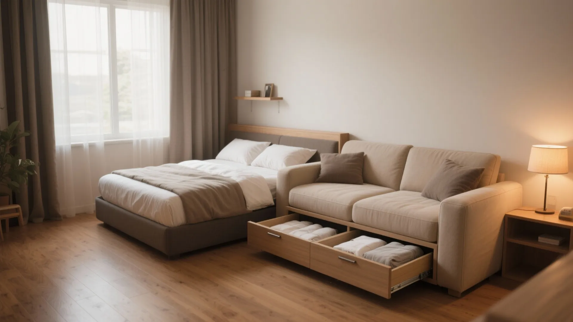 2. Compact Guest Room with Sofa Bed and Storage