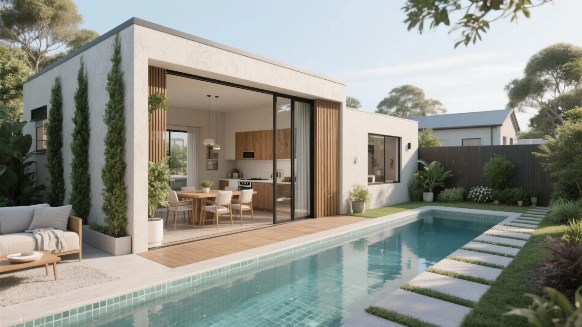 Small House Design with Swimming Pool and Garden Ideas