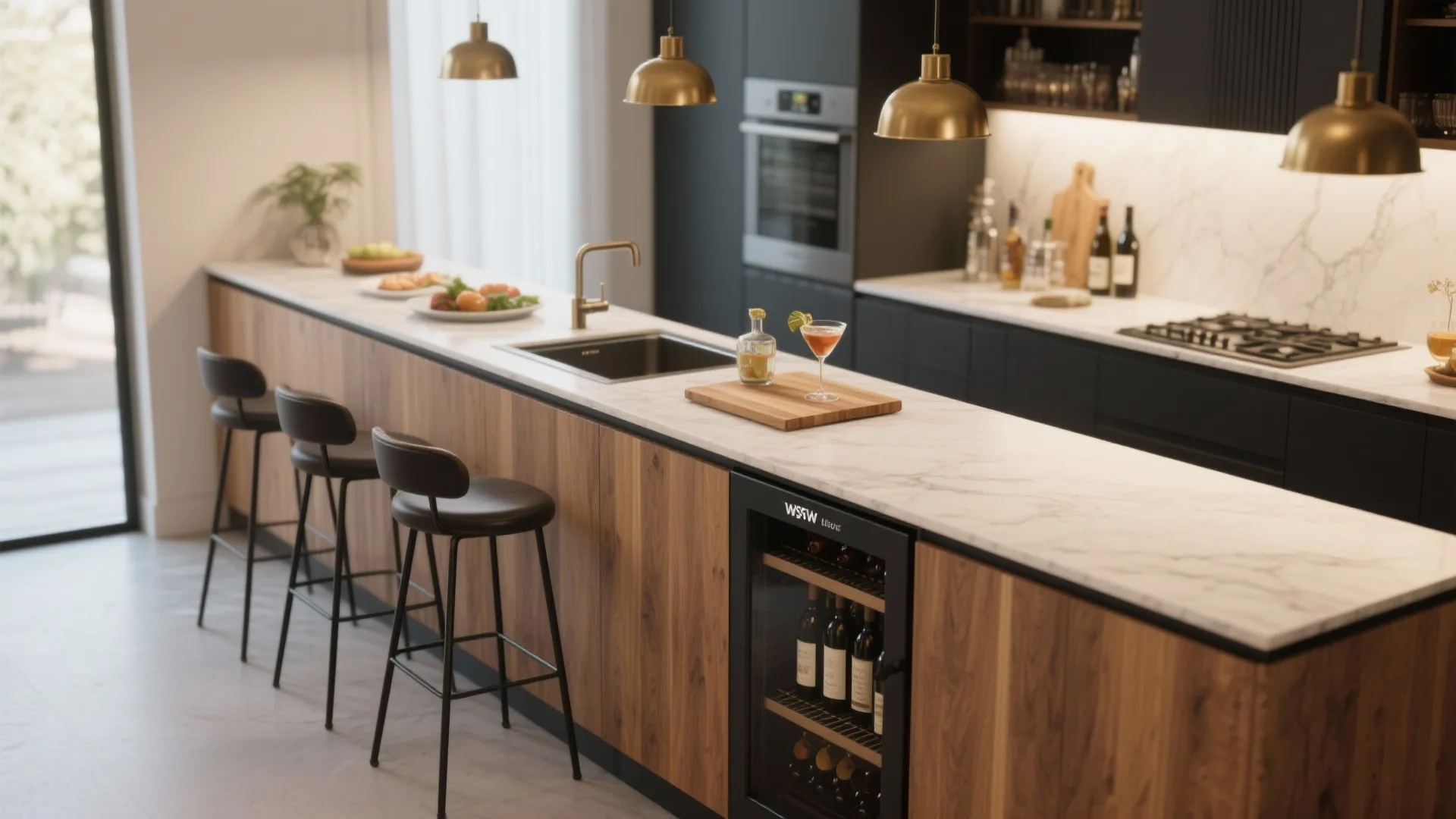 1. Compact island that doubles as a bar