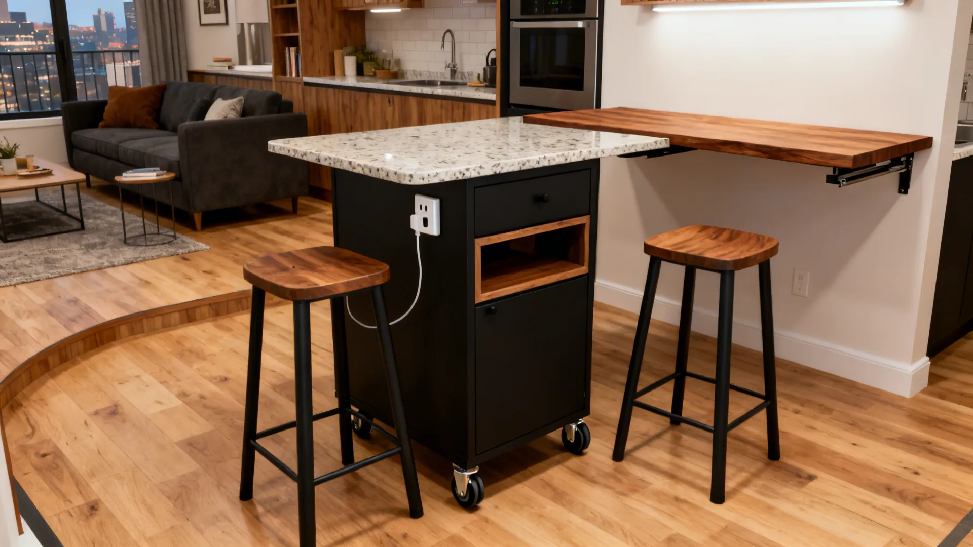 Compact islands and fold-down surfaces that do it all