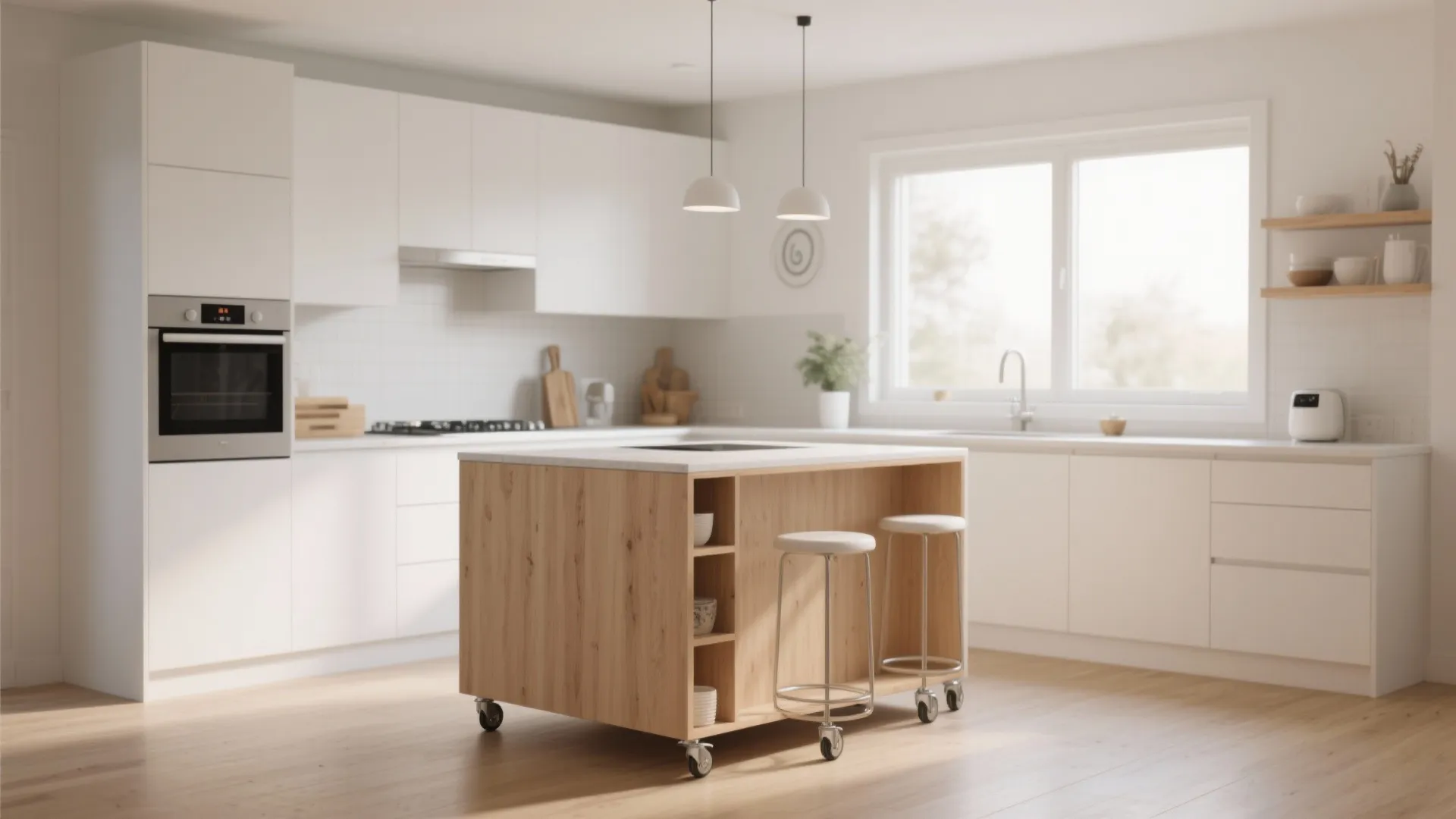 Compact kitchen island on wheels with slim counters