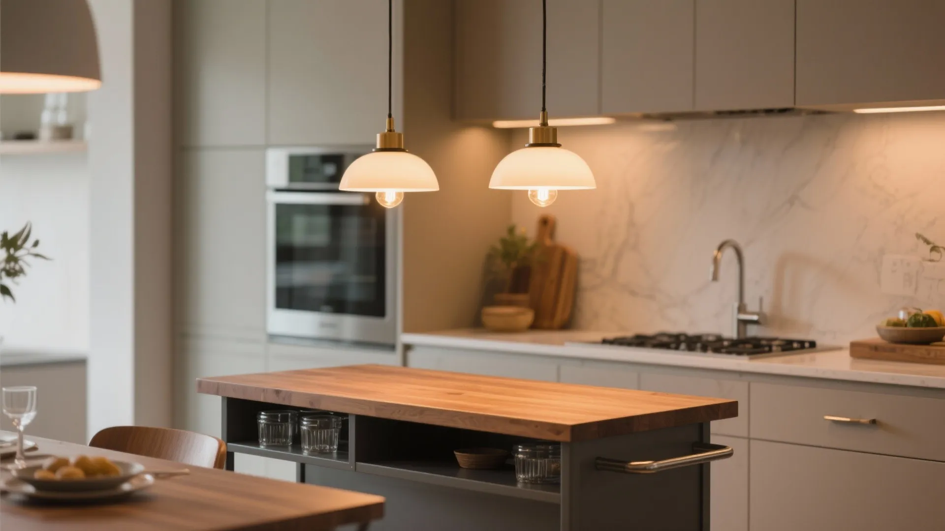 Idea 3: Layered pendant bulb light over compact islands