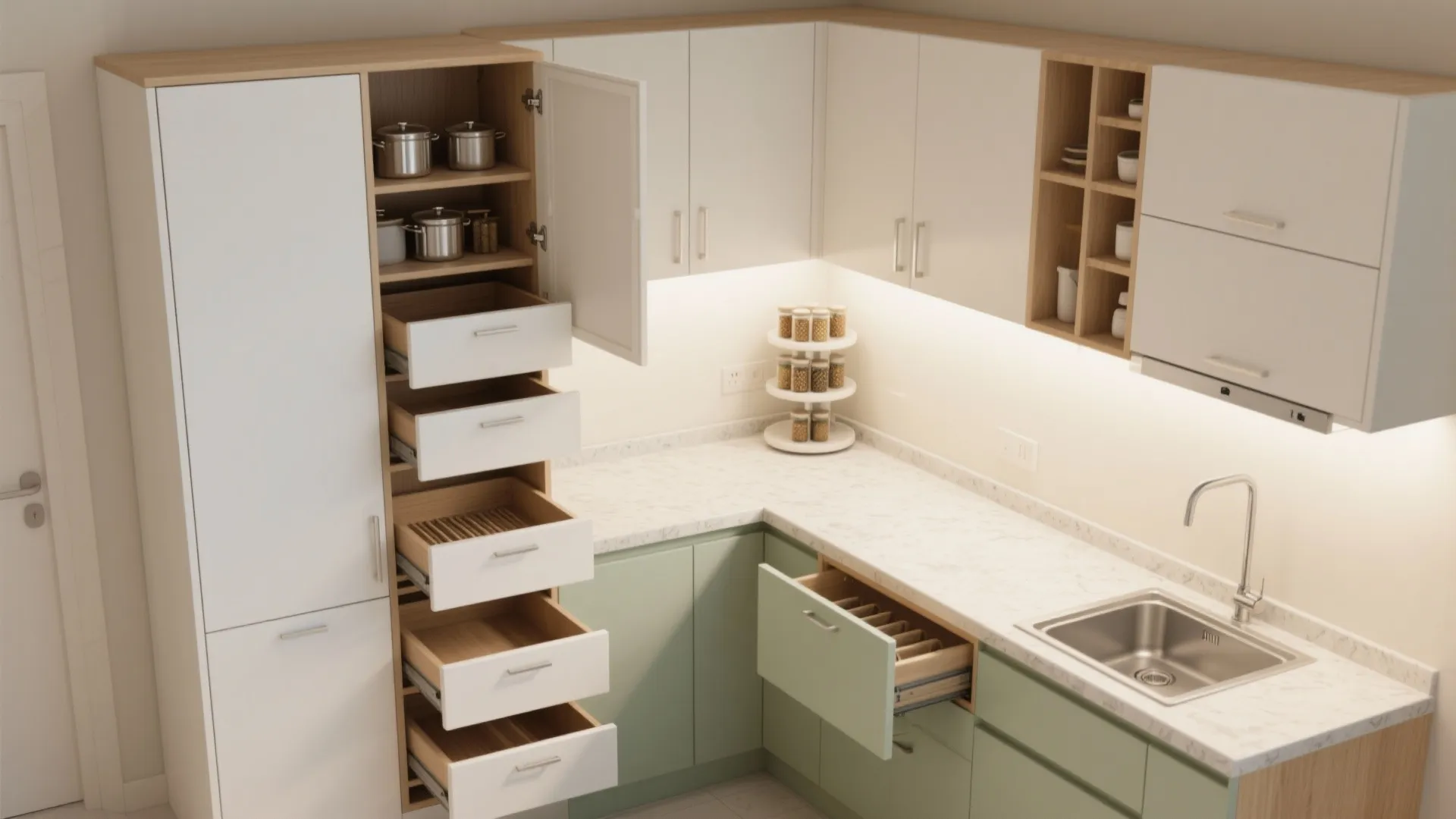Minimalist kitchen storage for compact 2 BHKs