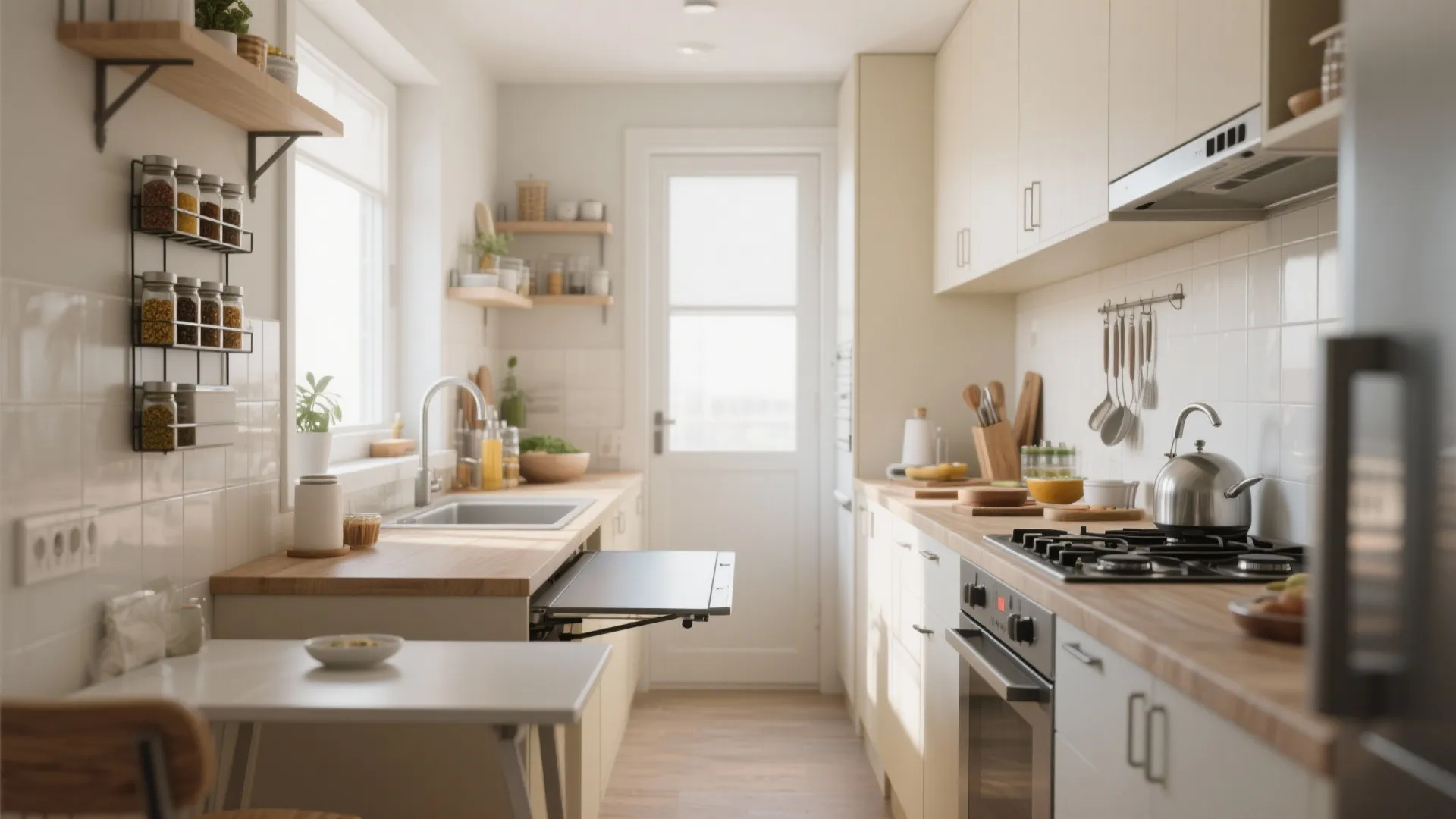 4. Make a compact kitchen feel roomy