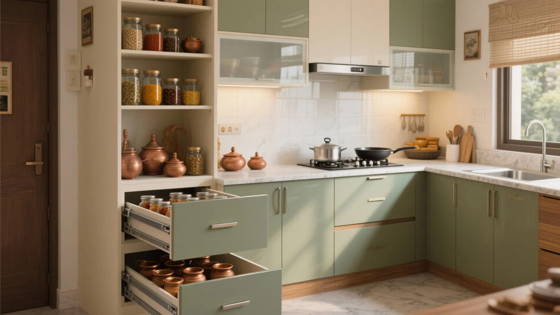 Minimalist kitchen storage that suits Mumbai cooking