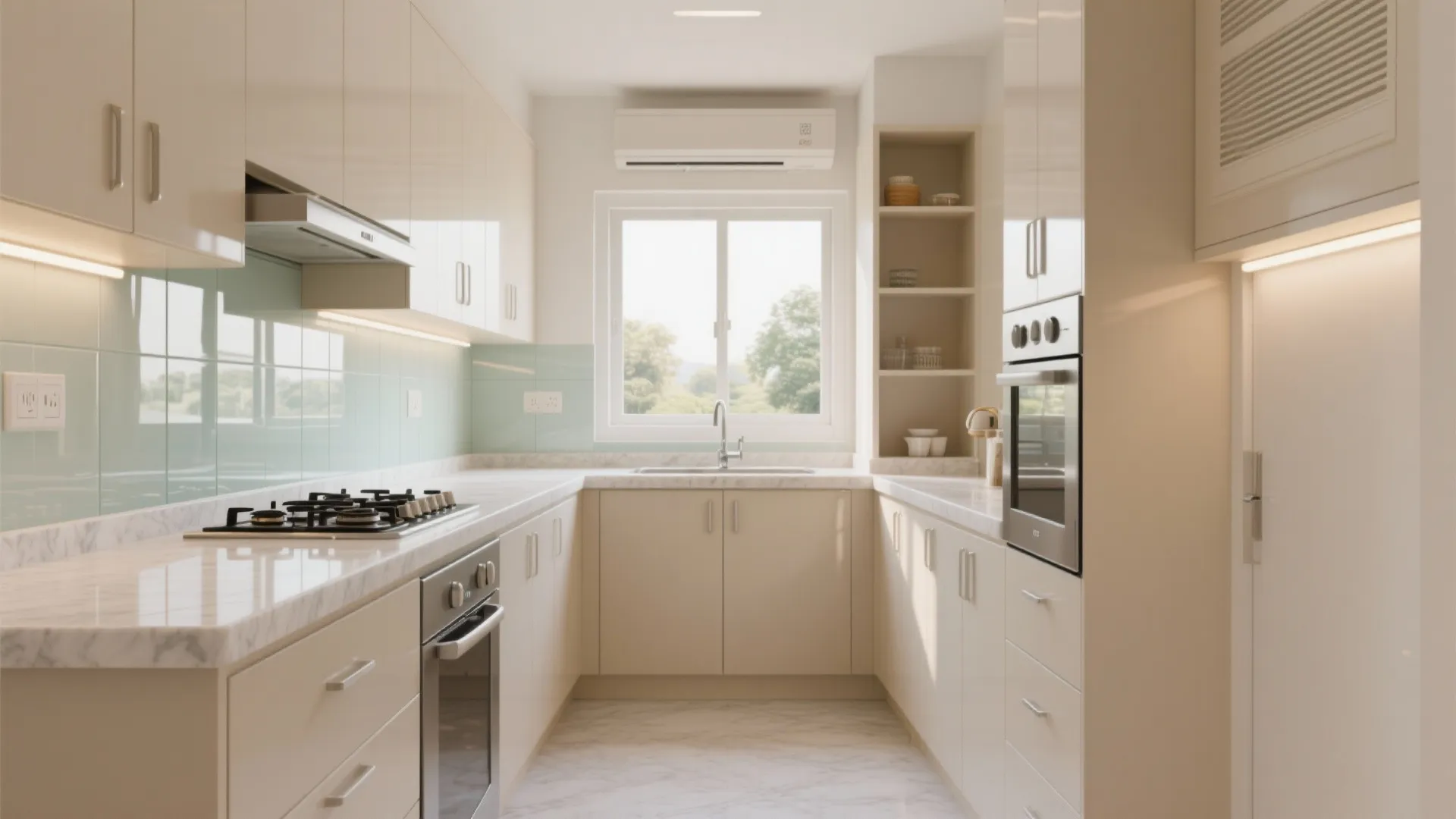 Compact Kitchen: L-Shape or Parallel, Bright and Ventilated