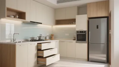 Modern L-Shaped Kitchen with Soft Neutral Tones