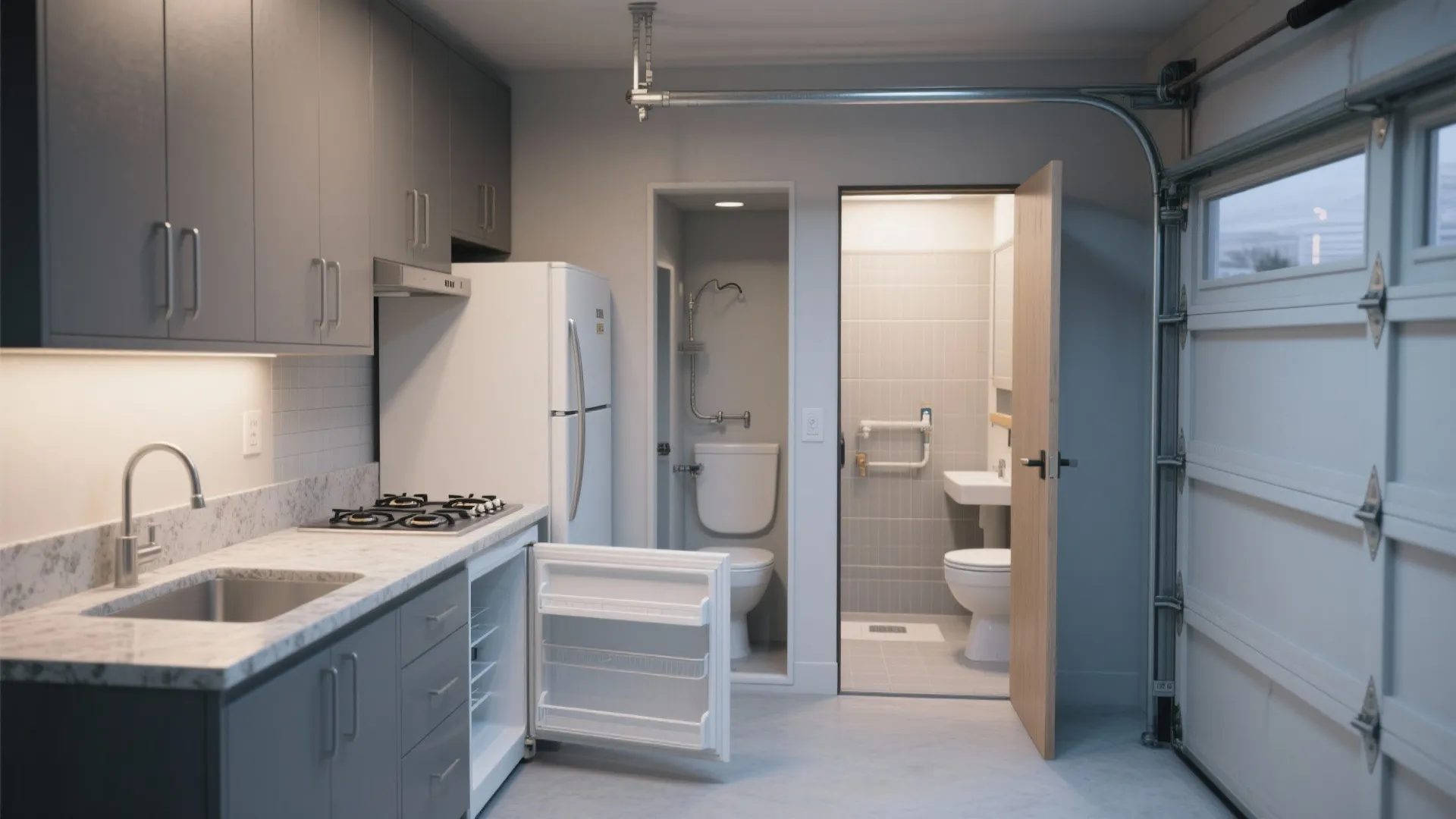 4. Compact Kitchenette and Pocket Bathroom