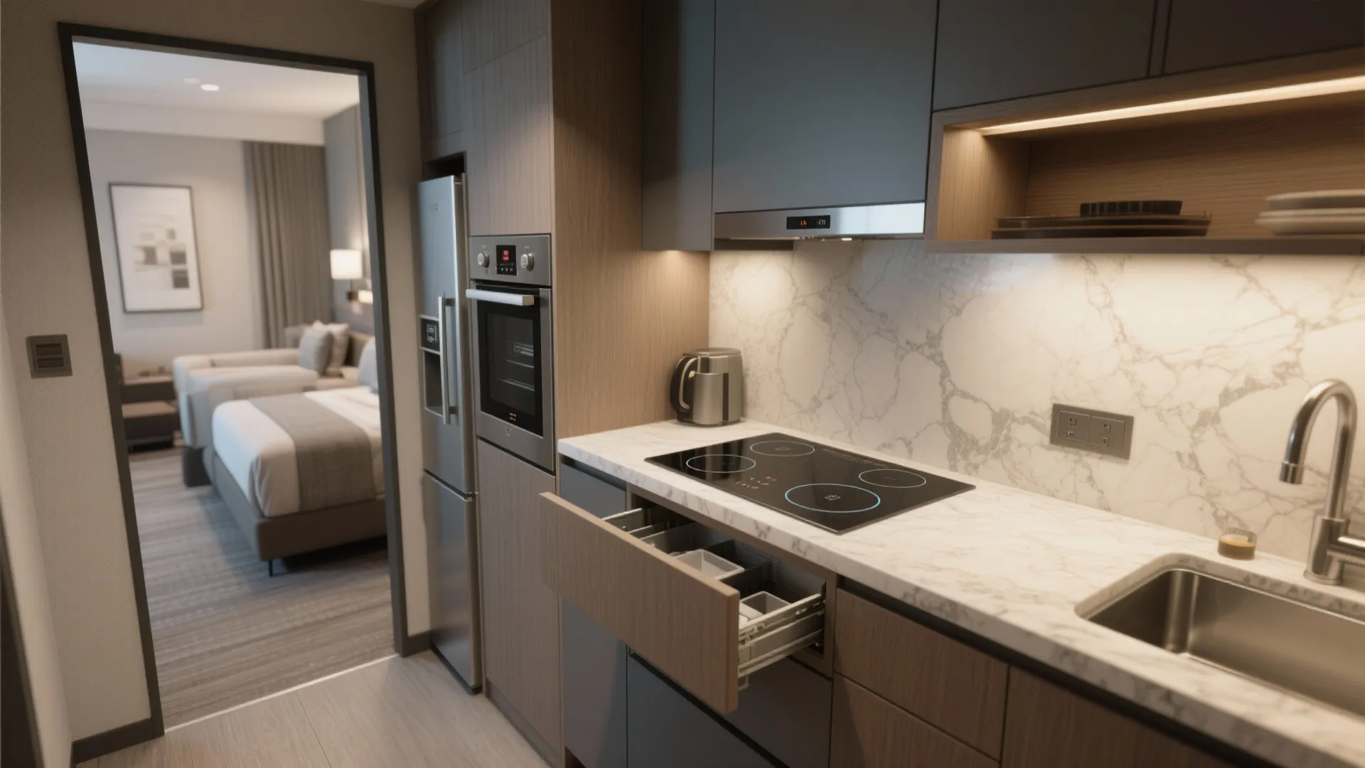 5. Small kitchenette with smart appliances
