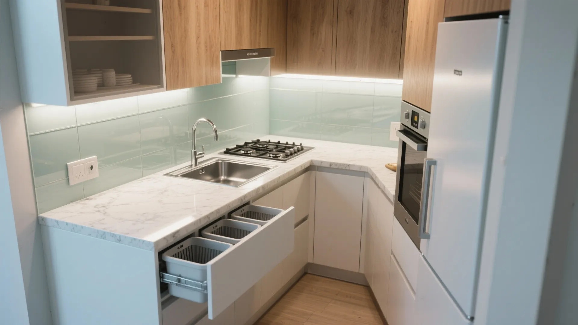 Kitchen zoning: two-row or compact L with task lighting