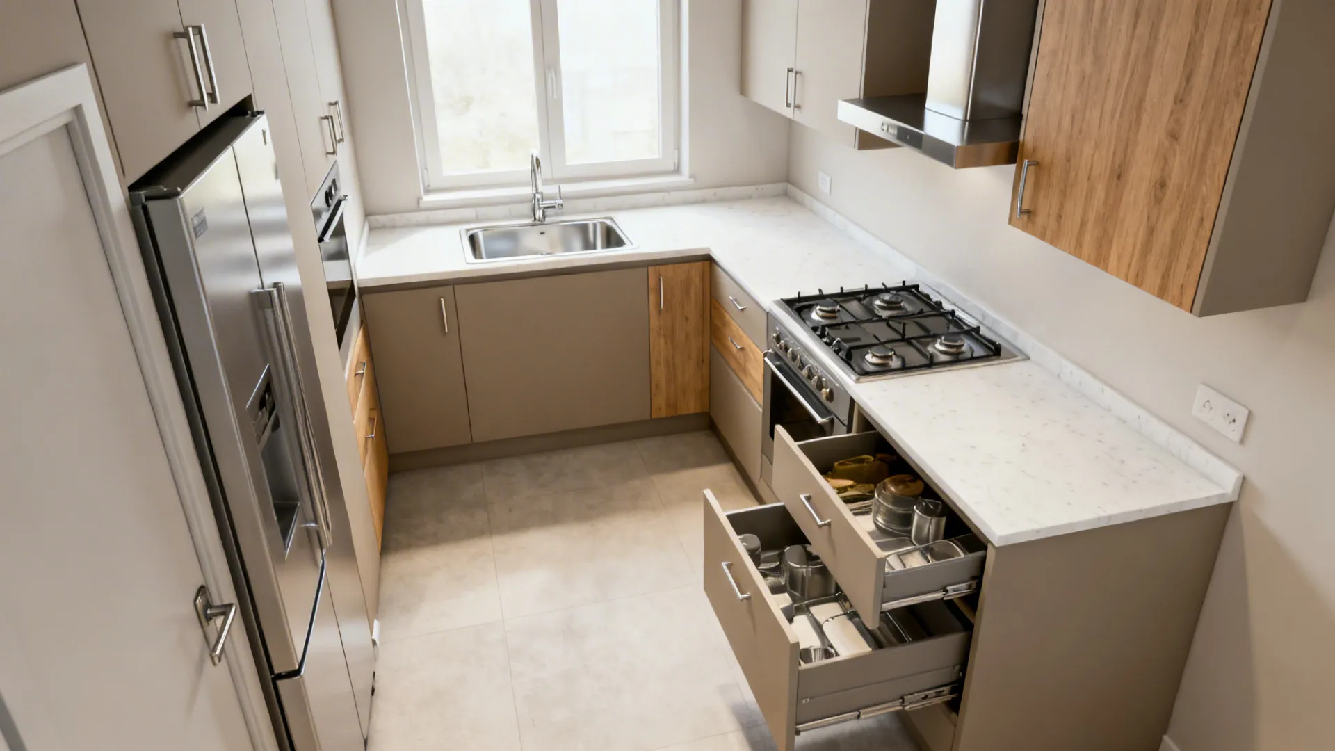 Compact L-shaped kitchens that flow