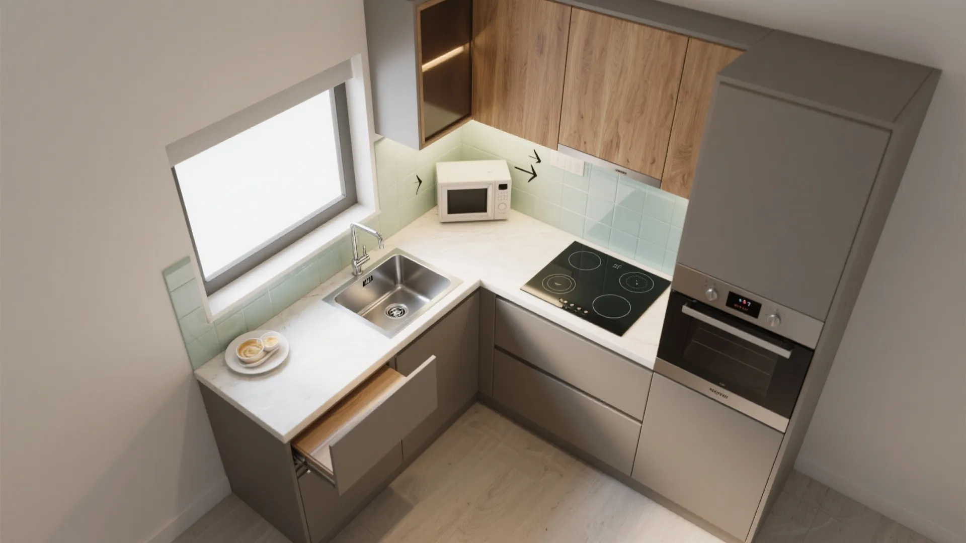 Compact L-Shaped Layout That Frees Counter Space