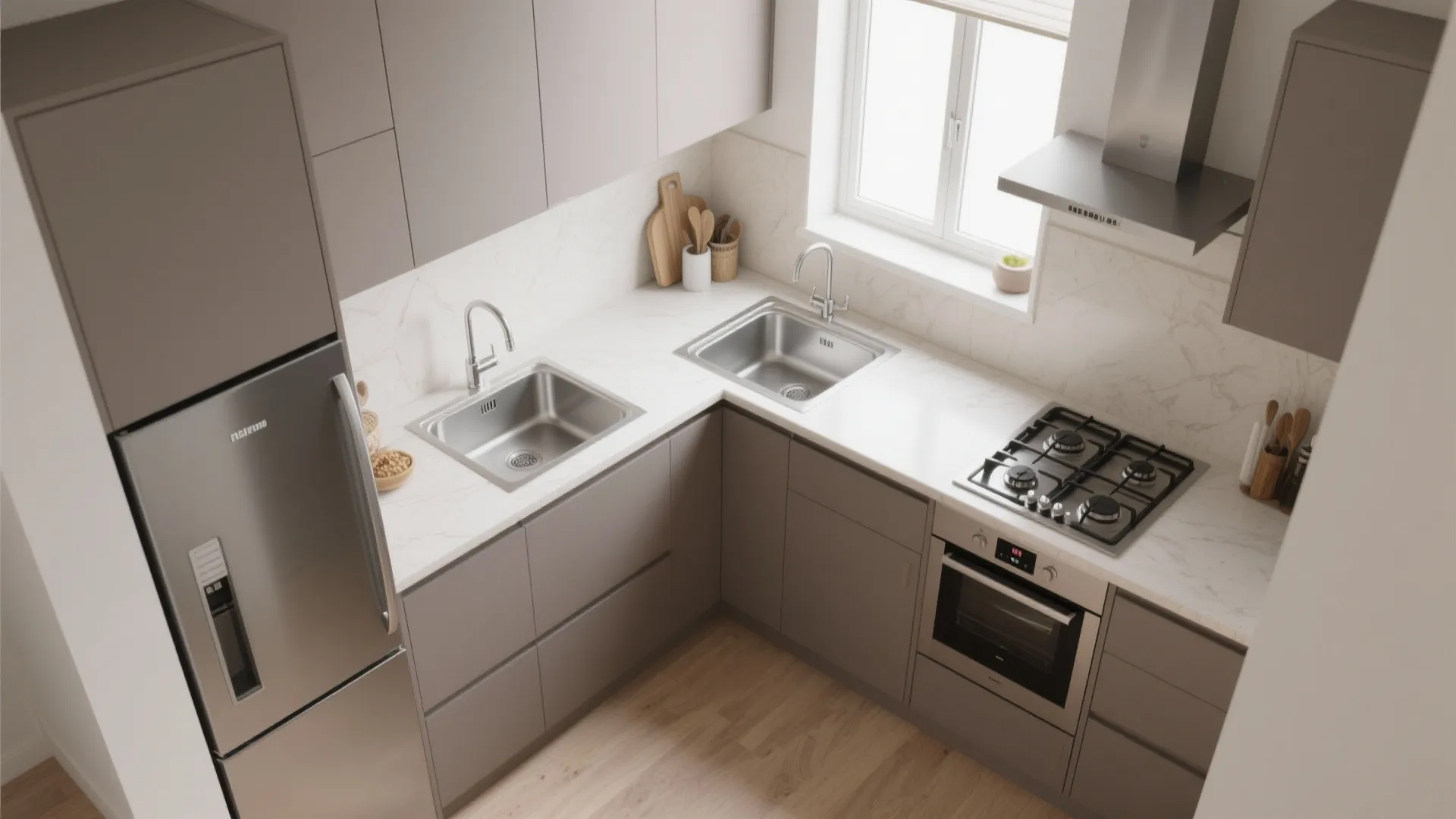 Compact L-shape that respects the work triangle