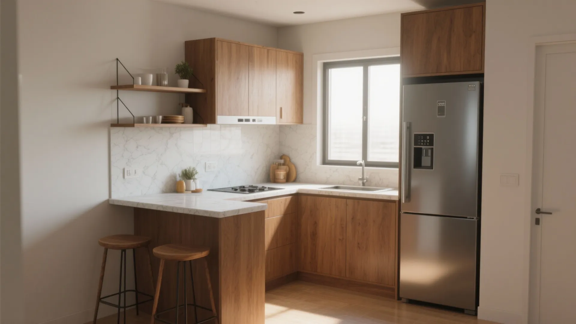 2. Compact L-shape with a breakfast bar