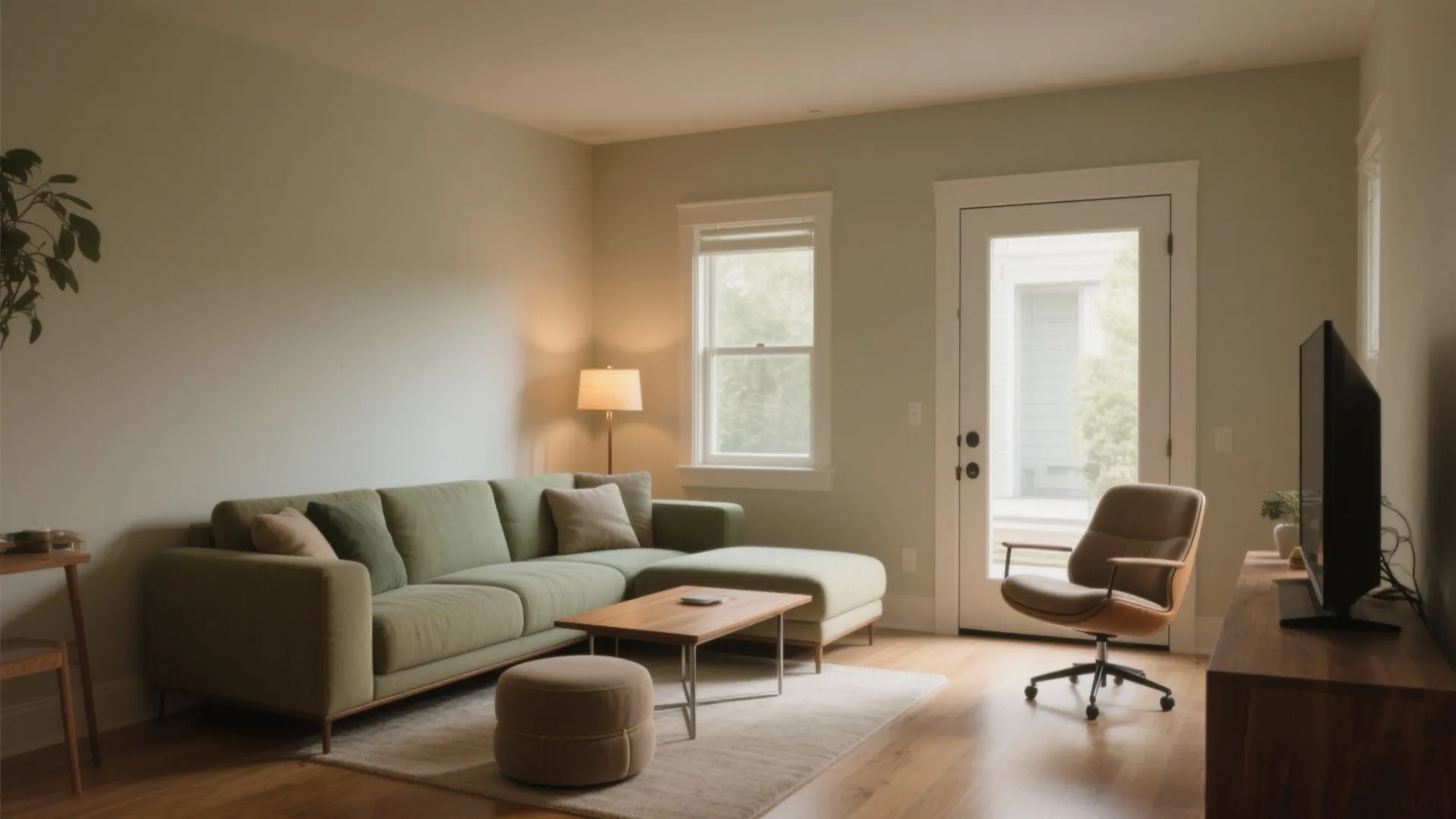 Compact L-Shaped Layout with Ottomans and a Swivel