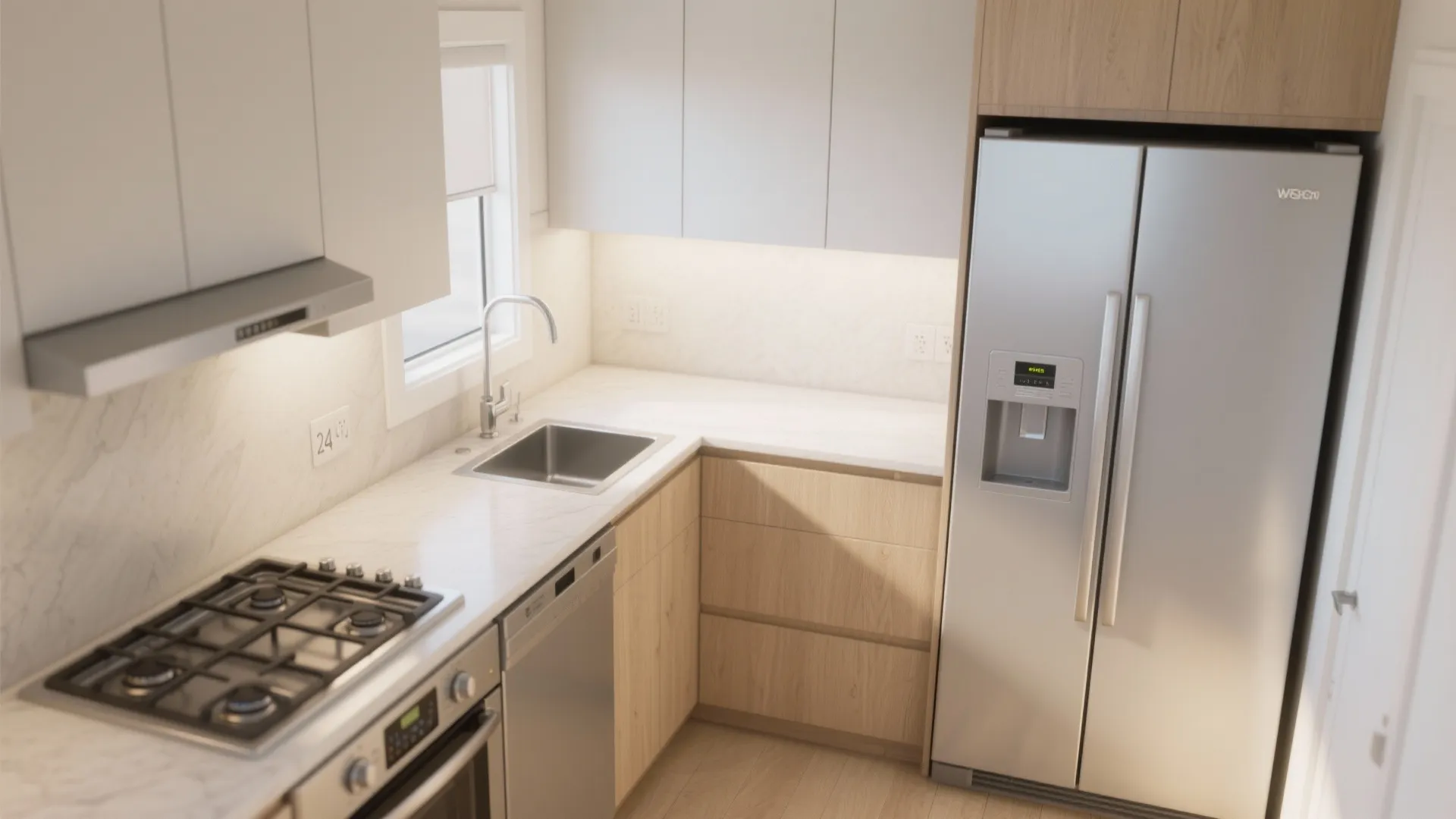 Compact L-shape that respects the work triangle