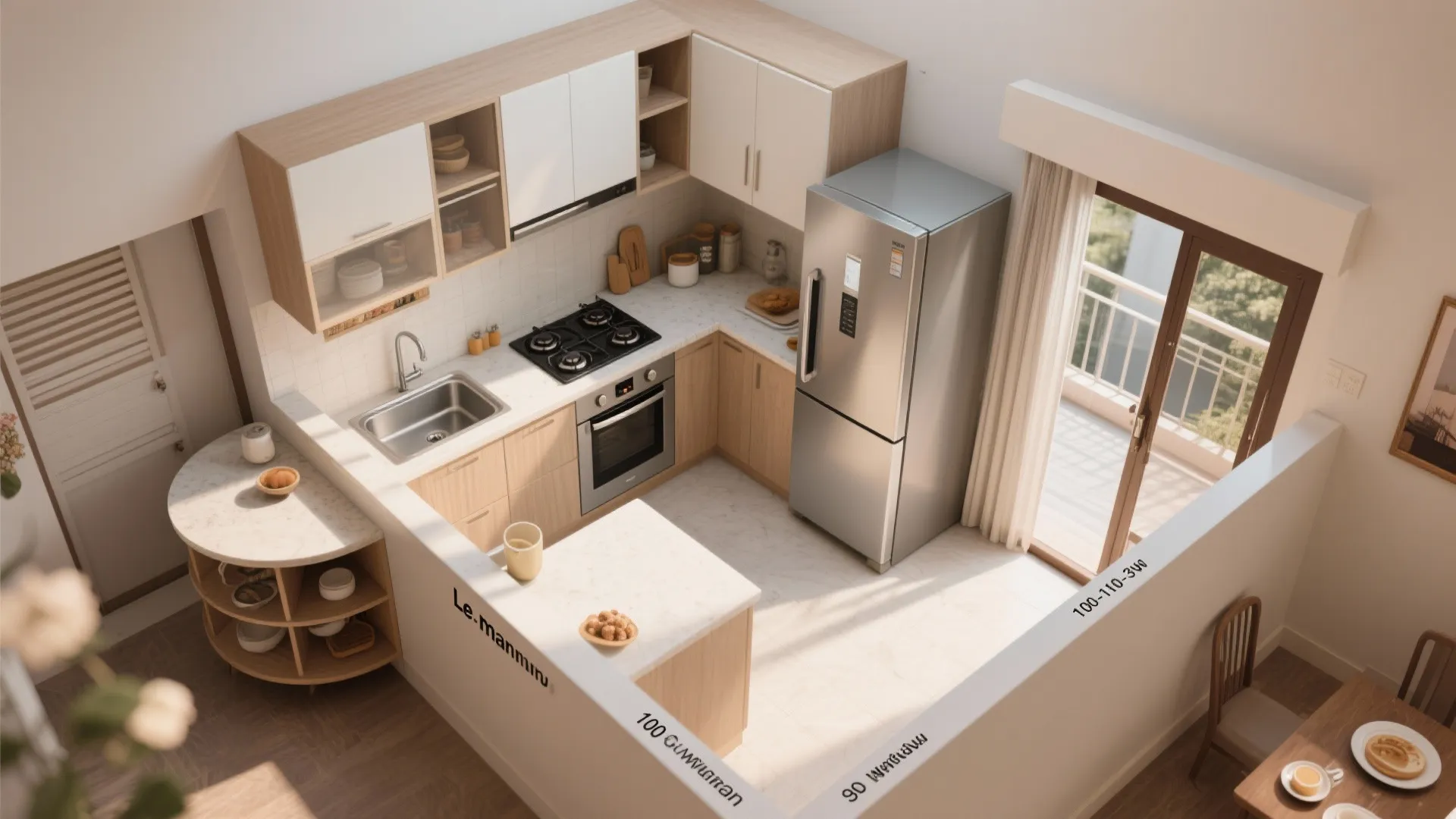 Compact L-shaped kitchen planning for family flow