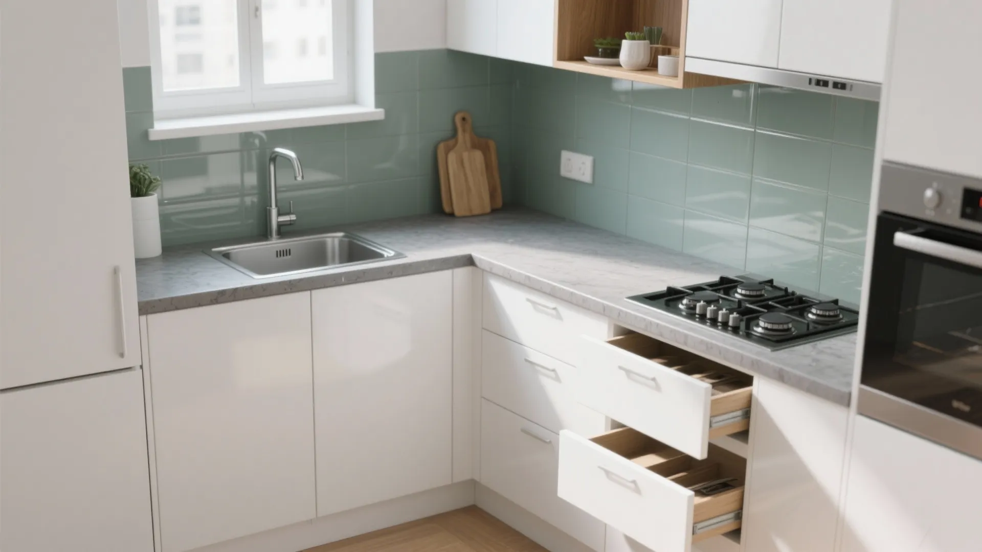 Compact L-shaped layout that flows