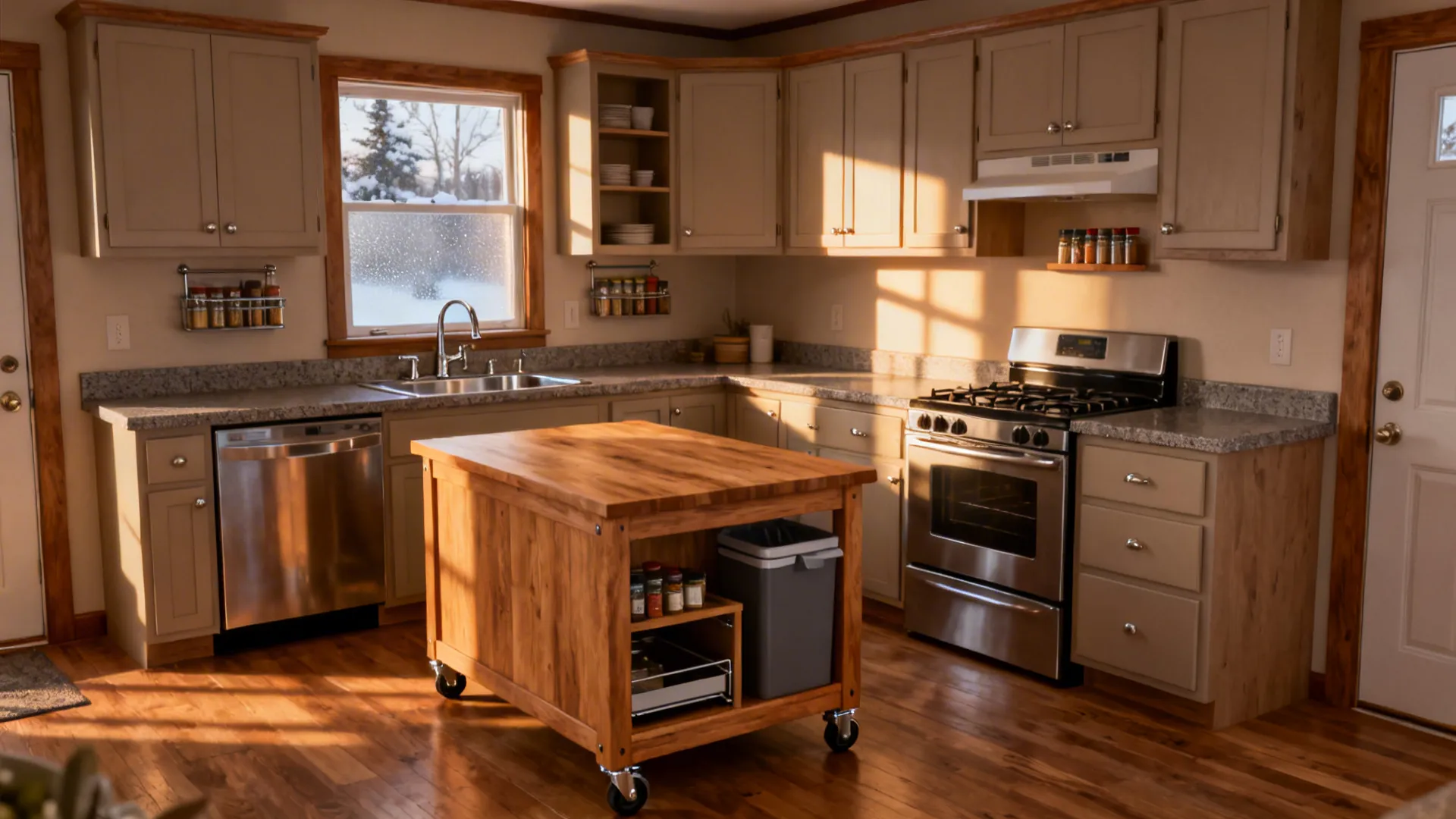 Compact L-Shape with Island Cart