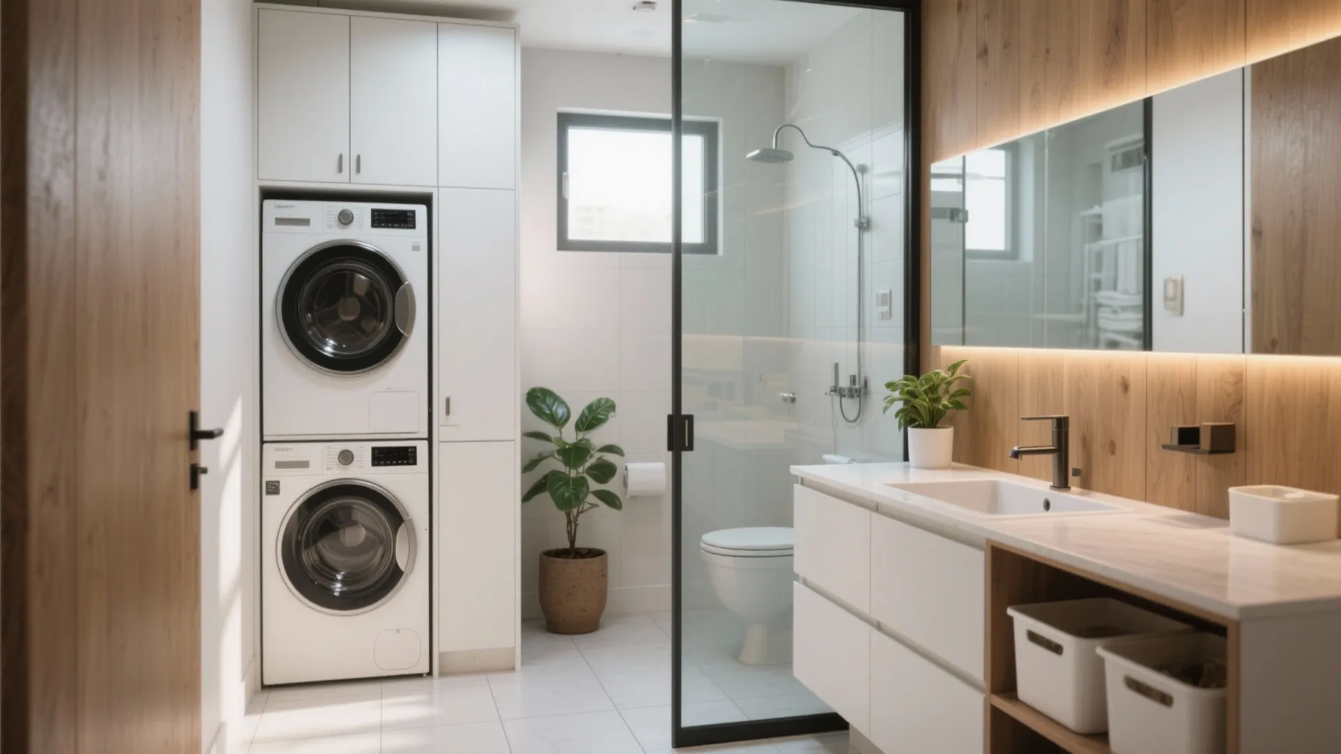 Laundry Room Bathroom Ideas: 5 Clever Inspirations: Small-space solutions to combine laundry and bath without sacrificing style or function