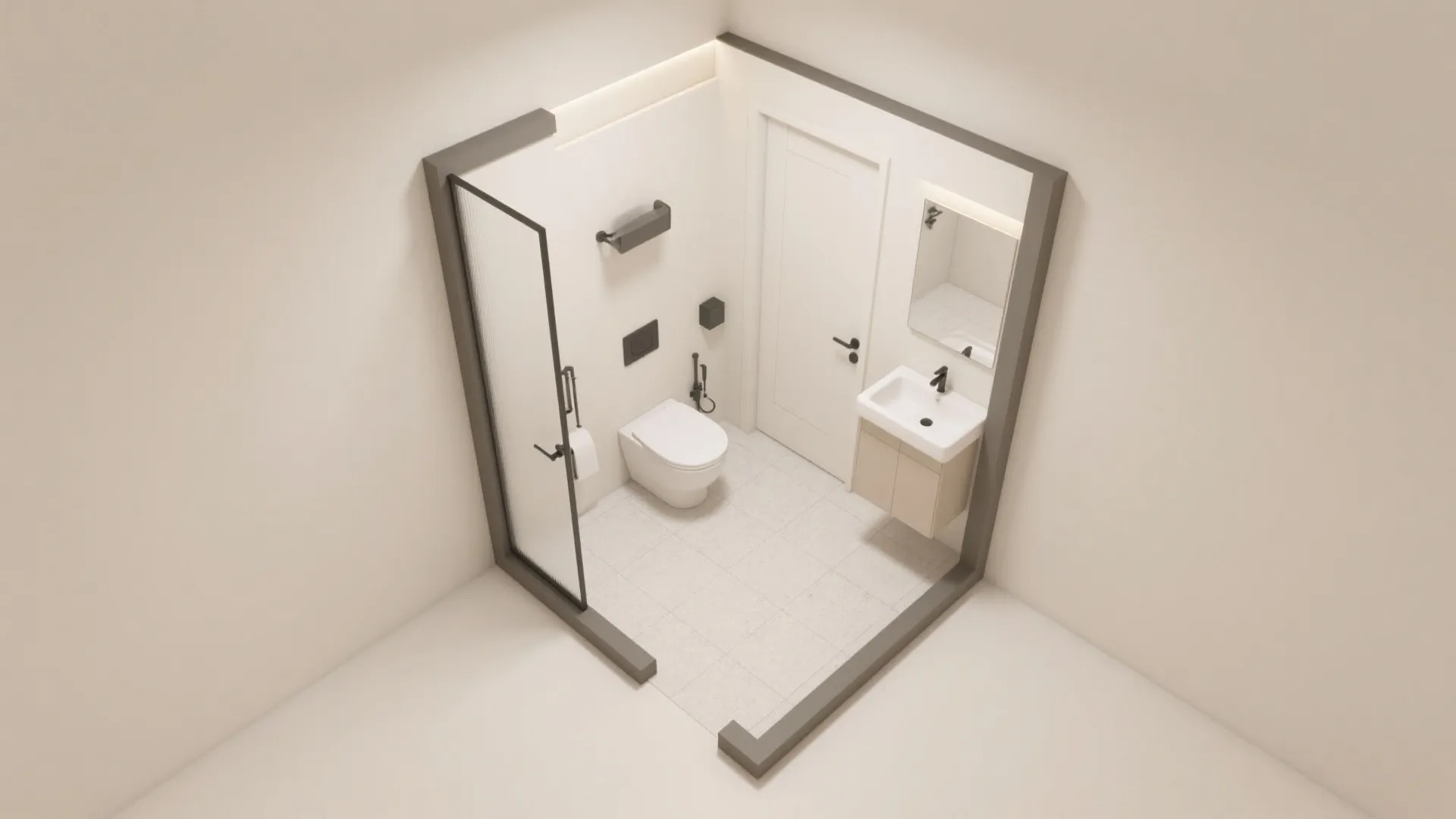 Compact Fixtures: Wall-Mounted Toilet and Corner Sink