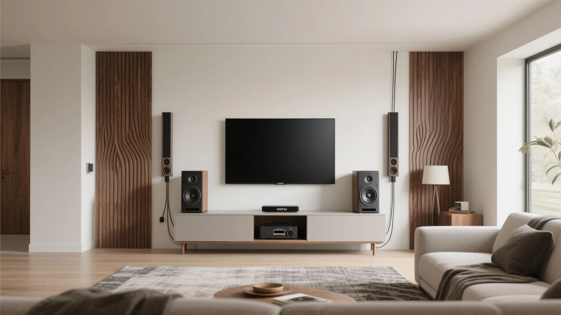 Speaker strategy: compact LCR + smart surrounds