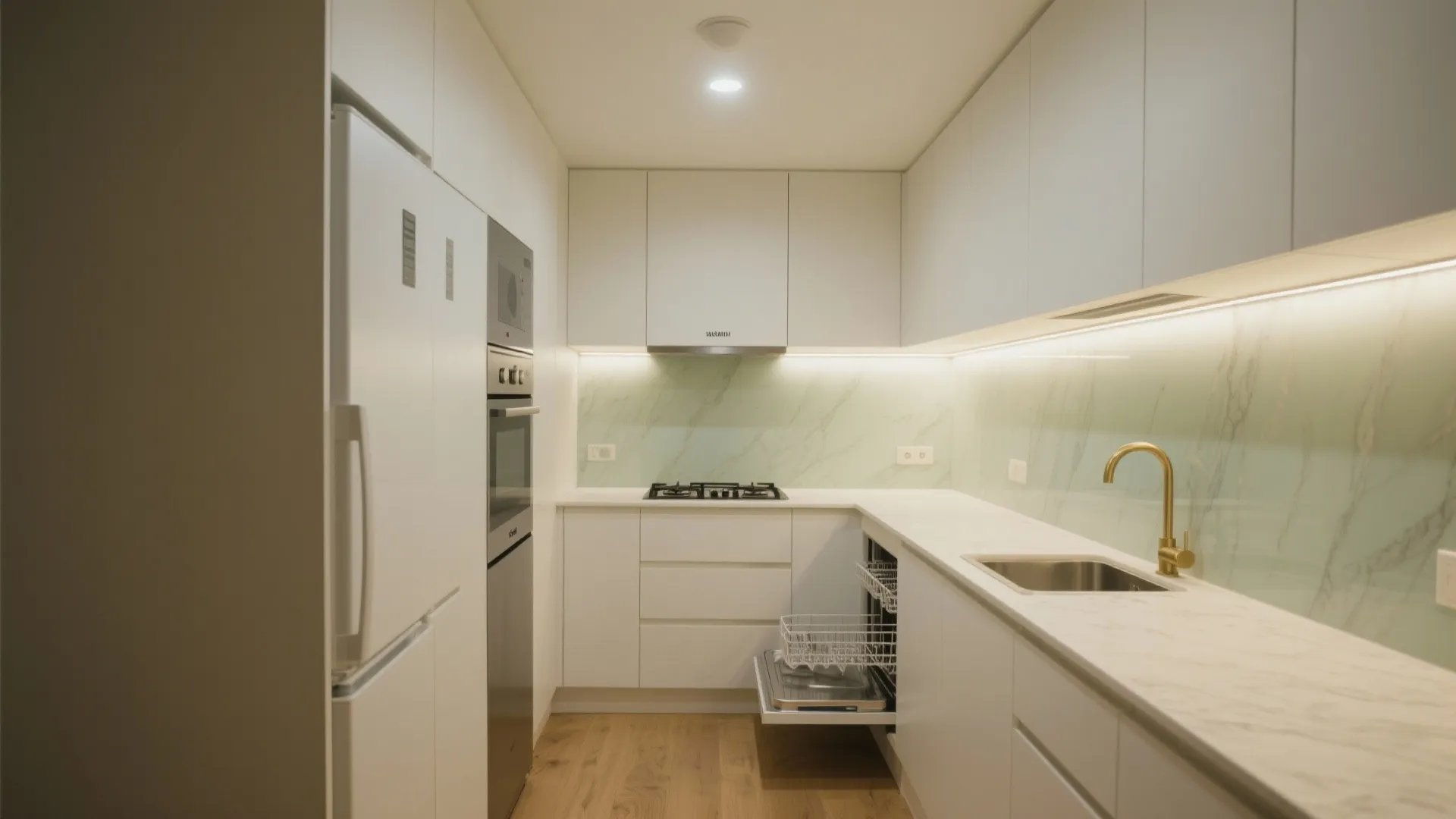 Compact Appliances + Layered Lighting