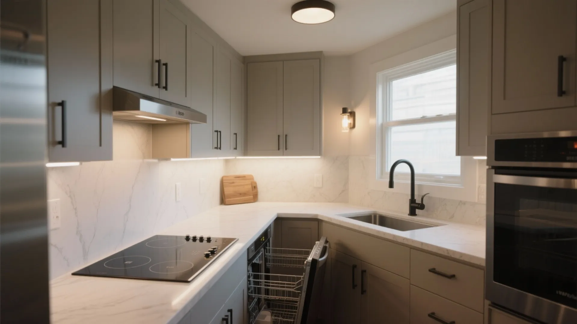 Compact Appliances + Layered Lighting